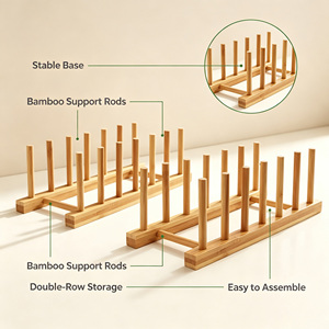 Mutfak Saklama Dolabı Tabak Kase Bardak Tencere Kapağı Kesme Tahtası Kurutma Bambu Organizer Raf <span class=keywords><strong>Stand</strong></span>ı Dayanıklı Katlanmayan - Product Image 1