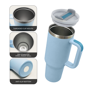 Factory Price Custom logo <b>Double</b> <b>Wall</b> Vacuum Insulated Travel Mug Cup 40oz Stainless Steel Tumbler with Handle and Lid - Product Image 3