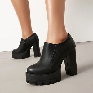 Botines Negros de Tacón Grueso con Plataforma, Punta Redonda, Antideslizantes, de PU, para Todas las Temporadas, Envío Directo - Product Image 2