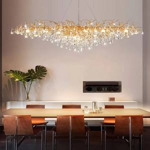 大型复古黄铜金色玻璃吊灯，带发光二极管现代风格，用于餐厅客厅家居装饰 - Product Image 3