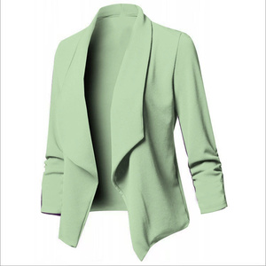Rüschen Asymmetrische Casual Business Anzug Outwear Langarm Damen Blazer und Jacken Damen Dünne Blazer Cardigan Mantel - Product Image 2