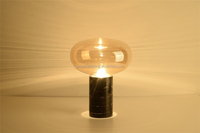 Lampe de table électrique LED XCT3419 moderne et contemporaine en marbre noir et verre gris fumé cognac, abat-jour de forme originale pour lecture intérieure