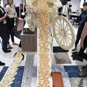 ลูกไม้ปักลายดอกไม้สีเหลืองสองสี ขนาด 4 ซม. ผลิตจากโพลีเอสเตอร์ 100% เป็นมิตรต่อสิ่งแวดล้อม  ตกแต่งกระเป๋า - Product Image 3