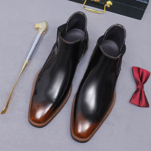 Bottines Chelsea pour hommes en cuir de vachette tendance, polyvalentes, à tige haute, style simple - Product Image 4