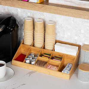 Plateau de rangement multicouche en bambou pour condiments de café, support à tasses et distributeur de serviettes pour comptoir de cuisine - Product Image 3