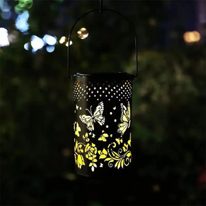 Lanterne Solaire Lumière Creuse En Fer Forgé Projection Lumière Lampes Suspendues Extérieure Étanche Cour Jardin Art Décoration - Product Image 5