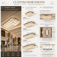 Plafonnier rectangulaire moderne en cristal avec indice de protection IP65 et base métallique, personnalisé pour hall d'hôtel, salle de banquet, salle de conférence