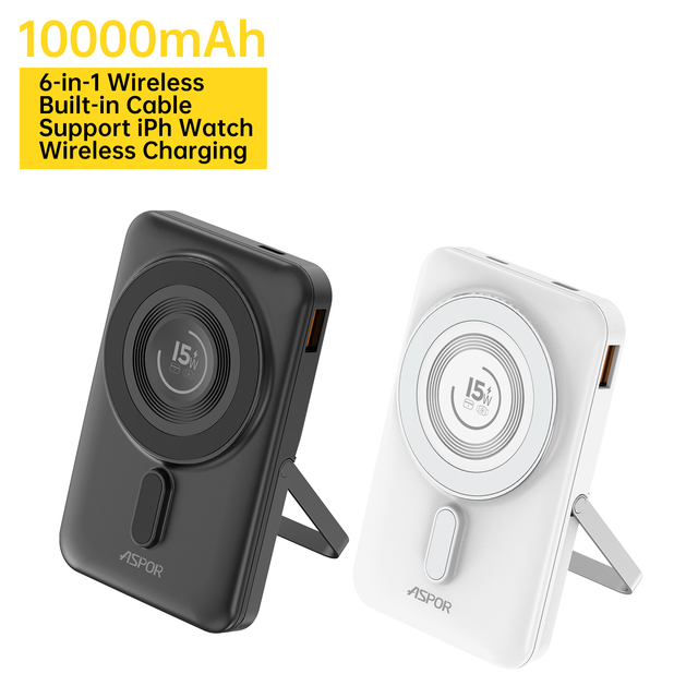 For A327 10000mAh Magnetic Wireless Power Bank with Built-in Cables Stand 22.5W PD Fast Charging Waterproof Ultra Slim Holder