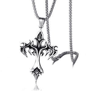 Collar de Acero Inoxidable Estilo <span class=keywords><strong>Rock</strong></span>, Hip Hop, <span class=keywords><strong>Punk</strong></span>, con Cruz Retro de Llama, Collar con Colgante de Acero de Titanio Fundido para Hombre - Product Image 1