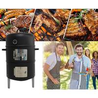 Barbecue fumoir et grill 3 en 1 - Noir - C/w - Thermostat intégré - Barbecue vertical à charbon de bois à 3 niveaux