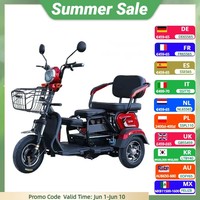 Tricycle électrique familial à 3 roues, 3 places, 60V 1000W, scooter de mobilité à carrosserie ouverte, fauteuil double pour 2 personnes âgées, 30-50 km/h, 30 km d'autonomie