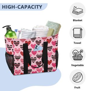 Bolsa de Compras Personalizada con Estampado de Corazones a Rayas Rosas, Estilo Hawaiano, para Mujer, con Correa para el Hombro, Bolsa Refrigerada Aislada - Product Image 5