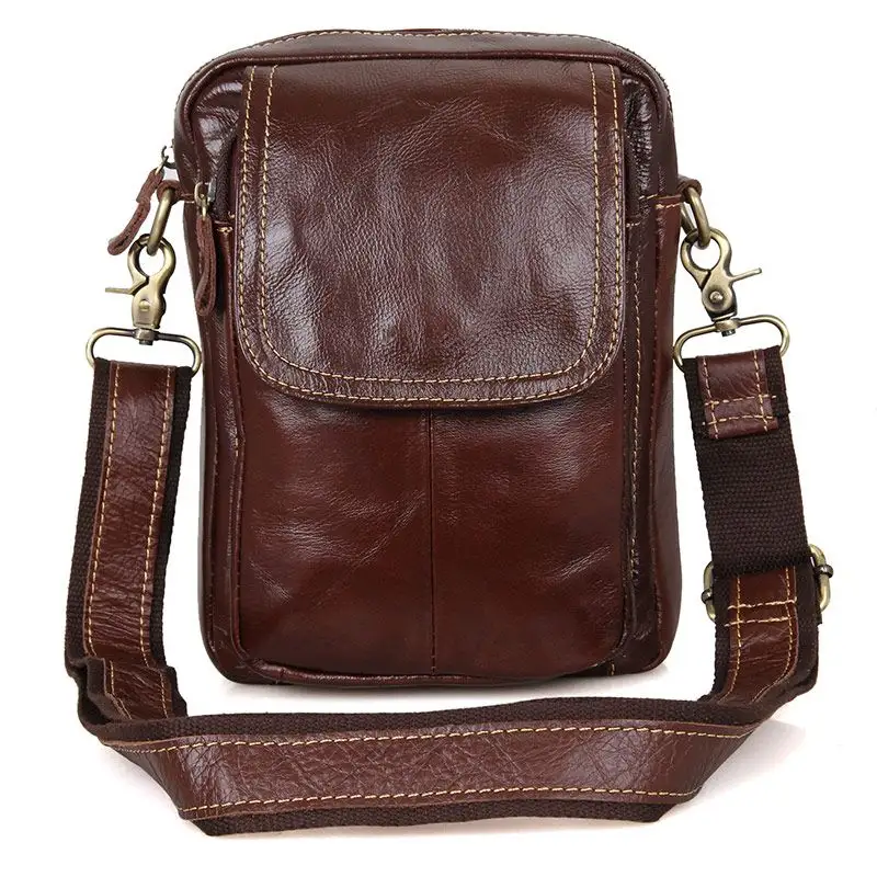 Wholesale Customized High Quality Brown Fashion Travel Leisure Leather Men's Chest Bag Small Leather Messenger Bag