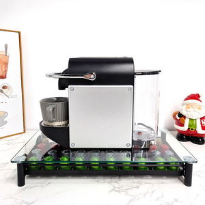 4 rangées 40 dosettes Nespresso Porte-capsules de café Porte-tiroir de bureau <span class=keywords><strong>Organisation</strong></span> de <span class=keywords><strong>cuisine</strong></span> en métal pour capsules de café avec dessus en verre - Product Image 1