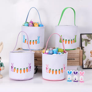 Panier à bonbons pour enfants en coton léger et moderne, avec décorations de lapin de Pâques et de carotte, cadeau de Pâques - Product Image 2