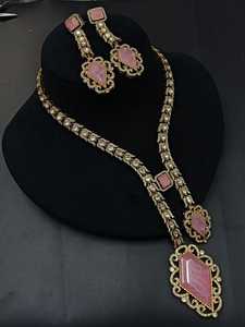 trending moissanite <b>necklace</b> Kundan Gold Plated <b>Necklace</b> with Drop Style Earrings Jewellery Choker <b>Necklace</b> - Product Image 2