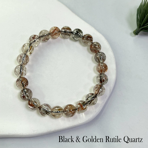 Aaa 8Mm Tự Nhiên Màu Đen & Vàng <span class=keywords><strong>Rutile</strong></span> Thạch Anh Yoga Vòng Đeo Tay Cho Năng Lượng Và Cân Bằng Unisex Quà Tặng - Product Image 5