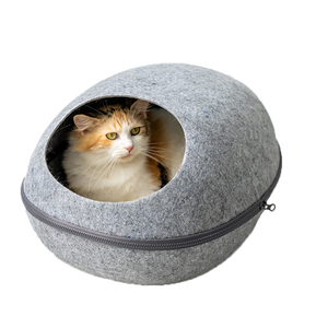 Nueva venta al por mayor gato perro ecológico cómodo cálido suave cáscara de huevo redondo fieltro cama para mascotas - Product Image 1