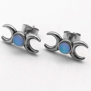 Pendientes yunnique con forma de luna, ópalo azul cielo, diseño geométrico, joyería de moda - Product Image 1