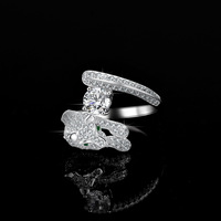 Bague de fiançailles en argent sterling S925 imperméable de luxe avec moissanite, tête de léopard, coupe ronde brillante, rangée de diamants