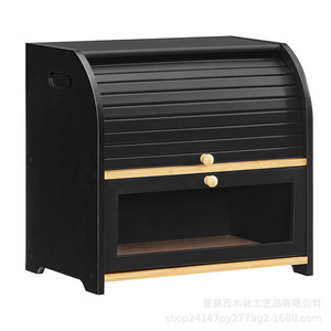 Boîte à pain Ximulin en bois, conteneur de rangement double couche pour comptoir de cuisine avec couvercle rabattable pour aliments, légumes et fruits - Product Image 5