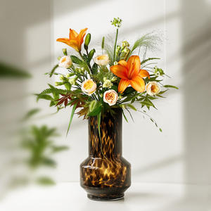 Retro European Ins Handmade Leopard Print Tortoise Shell Colorful <b>Glass</b> <b>Vase</b> Flower Arrangement Ornaments Leopard Print <b>Vase</b> - Product Image 3