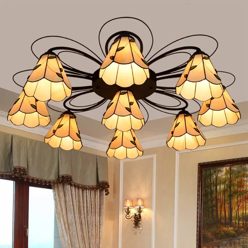 Wholesale Nordic Creative Retro Tiffany Stained Glass Chandelier 3 Heads 7 Heads 9 Heads Chandelier