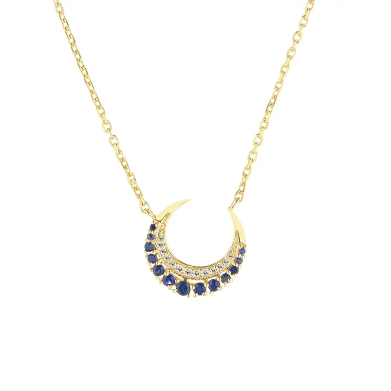 Plated Moon Pendant Necklace Gold Gemnel Fashion Blue White Necklaces Orthodox 925 Sterling Silver Zircon Customized Size
