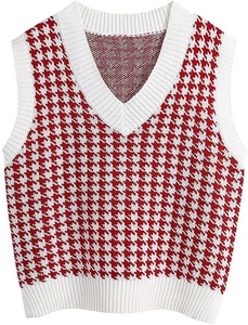 Suéter de Punto para Mujer, Nuevo, Otoño e Invierno, con Estampado a <span class=keywords><strong>Cuadros</strong></span>, Cuello en V, <span class=keywords><strong>Chaleco</strong></span> de Punto con Cinturón - Product Image 3