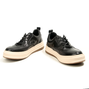 Horsehide Sneakers Lace Up <b>Cushioned</b> Chunky Shoes For Youth Brown - Product Image 4