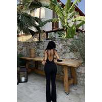 Combinaison noire Adela pour femme, coupe ample, grande taille, style streetwear, avec motif uni, tricotée, longueur midi, pour l'été