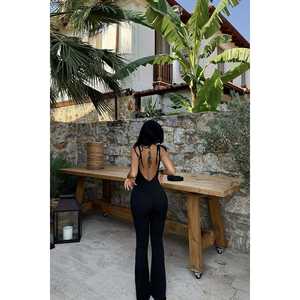 Combinaison noire Adela pour femme, coupe ample, grande taille, style streetwear, avec motif uni, tricotée, longueur midi, pour l'été - Product Image 1