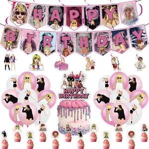 Kartun bintang tema Taylor-Sw1ft pesta ulang tahun dekoratif peralatan makan sekali pakai latar belakang balon penggemar pesta hadiah anak