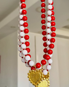 Collar de Cuentas Redondas de Acrílico Hechas a Mano, Collar con Corazón Esmaltado en Bloques de Color, Gargantilla Personalizada para Niñas - Product Image 4