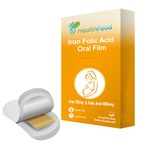 Film oral dissolvable de fer et d'acide folique de haute qualité pour femmes, 30 unités, favorise le métabolisme énergétique, prénatal, cycle menstruel, sans OGM, lacto - Product Image 1