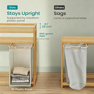 Panier à linge en bambou avec étagère, grande capacité 100L, double panier à linge coulissant avec poches latérales - Product Image 4