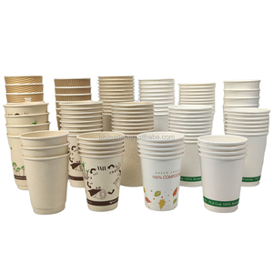 Logotipo personalizado 8 12 16 22oz vasos de papel desechables de una sola pared para bebidas de café de jugo con tapa de pulpa de bagazo ecológica - Product Image 4