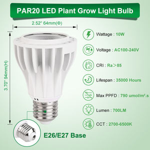 Ampoule LED pour plantes Par20 10W en aluminium blanc et noir, ampoule LED COB pour plantes d'intérieur, spectre complet, E26 E27 - Product Image 2