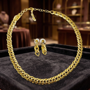 Handmade Women's Brass Gold Plated Classic <b>Necklace</b> and Earrings <b>Set</b> for <b>Weddings</b> and Parties - Product Image 2