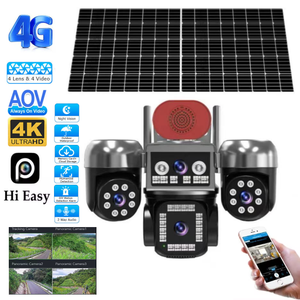 Caméra solaire 8MP AOV 24h/24 avec quatre objectifs, couleur intégrale 8K, sécurité sans fil CCTV, carte SIM 4G, deux panneaux solaires extérieurs - Product Image 1