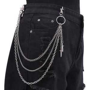 Cadena de pantalón de metal multicapa de moda con colgante de espada, cadena de cintura de plata tibetana para hombre, accesorio informal de hip hop - Product Image 1
