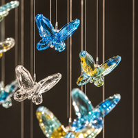 Lustre en verre personnalisé en forme de papillon, suspension longue pour villa, escalier, hall d'hôtel, éclairage de projet pour plafond haut