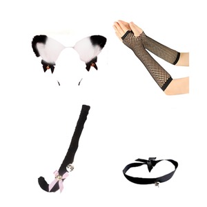 بيسينار آذان القط عصابة رأس وذيل جرس طوق مجموعة أزياء القط للنساء أذني القط الأسود ومجموعة الذيل اكسسوارات تأثيري - Product Image 1