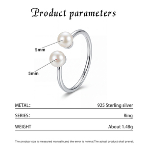 Adjustable Copper Double Freshwater Pearl <b>Open</b> Cuff <b>Ring</b> Minimalist Bypass Pearl Jewelry for Women Daily Wedding Gift - Product Image 6