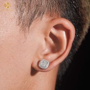 Moissanite <b>Stud</b> 925 Silver 18K Gold Plated Round Brilliant Cut Prong Setting Hip Hop Geometric <b>Mens</b> Earrings - Product Image 3
