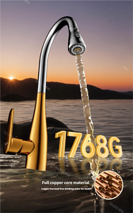 Robinet mélangeur de cuisine en cuivre à double usage chaud/froid, extractible, anti-éclaboussures, 2-en-1, finition chromée, avec capteur sans contact - Product Image 4