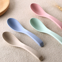 Cuillères à soupe colorées en paille de blé, 4 couleurs, prix d'usine, cuillères à porridge familiales, vaisselle portable créative en plastique