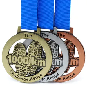 Groothandel Custom Metalen 3D Uitsnede Finisher 1000Km Running Award Sport Medaille