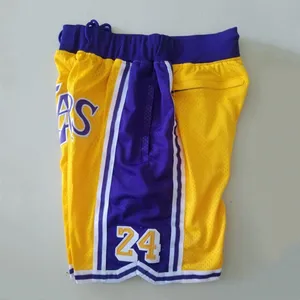 2024 Summer Wholesale All Team Double Mesh 4 Zipper Pockets Bryant 24 Embroidery Don Men Yellow Nbaing Basketball Shorts