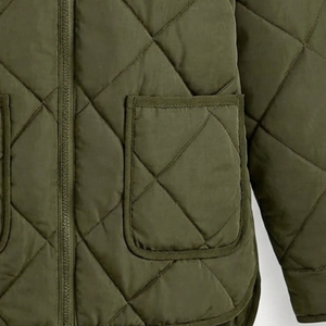 Blouson matelassé léger et chaud pour femme, couleur olive, à capuche, zippé, avec poches, motif 3D, vêtement d'extérieur personnalisé pour l'hiver - Product Image 6